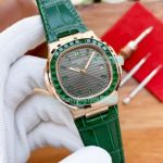 Copy Patek Philippe Nautilus 5711 Rose Gold Case Grey Dial Green Diamond Watch